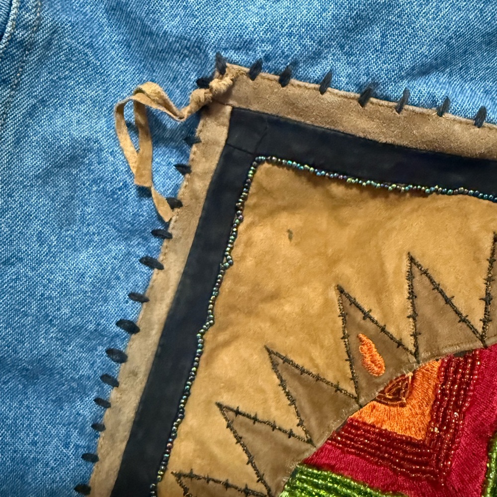 Chico's Denim Blue Jean Jacket with Brown Leather Trim - Picture 7 of 7